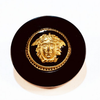 MLP-1711 Black and Gold Medusa Button with Black Epoxy, 1-1/4"