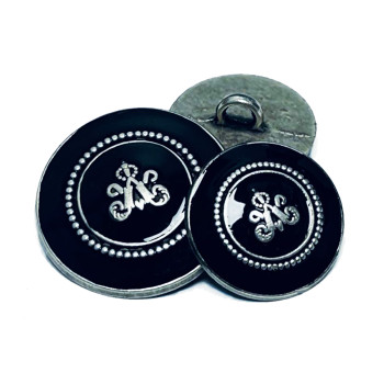 17-634BK Matte Antique Silver and Black Jacket and Coat Button, 3 Sizes