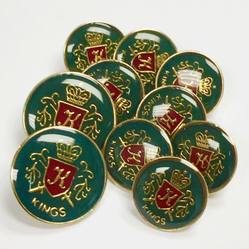 15090 Gold Blazer Button - Green and Red Epoxy, Set of 10 Buttons - 2 Sizes 