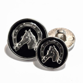 300126 Silver with Black Epoxy Equestrian Motif Blazer Button - 2 Sizes