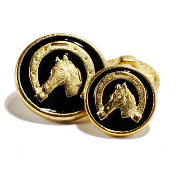 300127 Gold with Black Epoxy Equestrian Motif Blazer Button - 2 Sizes