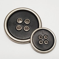 370730 Large, 4-Hole Coat Button in Matte Silver with Matte Black Center - 3 Sizes
