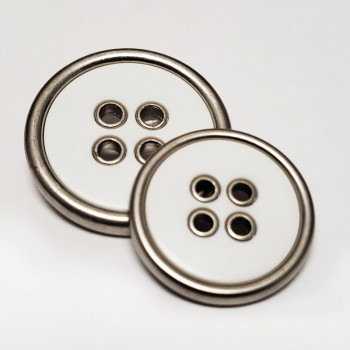 370732 Large, 4-Hole Coat Button in Matte Silver with Matte White Center - 3 Sizes