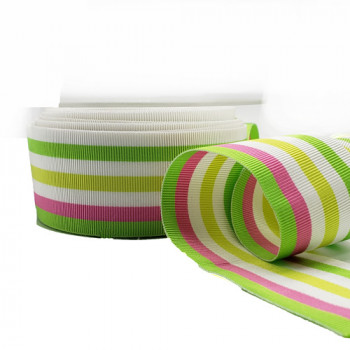 47030 Fuchsia, Green, and White Stripe Grosgrain Ribbon, 1-1/2" - Sold by the Yard