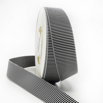 47032 Black and White Stripe Grosgrain Ribbon, 1" - Sold by the Yard