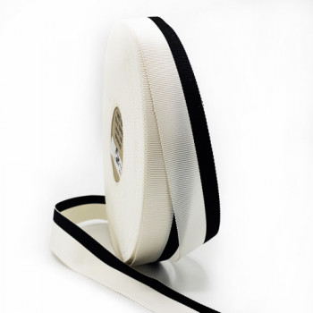 47033 Black and Off White Stripe Grosgrain Ribbon, 1" - Sold by the Yard