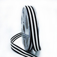 47034 Black and Off White Stripe Grosgrain Ribbon, 7/8" - Sold by the Yard