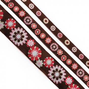 5-103 - Col. 2 Renaissance Dark Pink, White, and Brown Jacquard Ribbon, 3 Sizes - 5/8", 7/8", 1-1/2" - Sold by the Yard