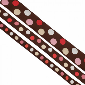5-305 Col. 2 Brown, Pink, White  dots, Renaissance  Jacquard   1/2", 7/8",1 1/2"