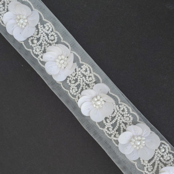 57438 Col.1 luxury Floral beaded 3D 1-1/2" on sash