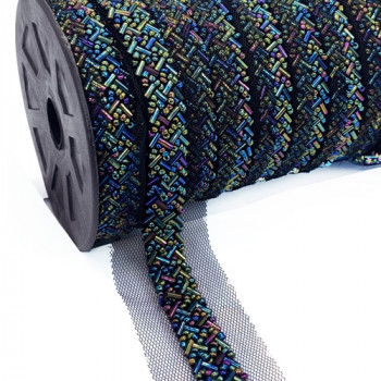 57476  Blue and Turquoise Beaded Ribbon,  5/8" - Sold by the Yard