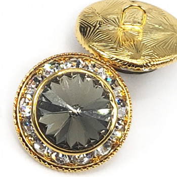 7104B - Gold and Black Diamond Rondelle Rhinestone Button, 7/8"