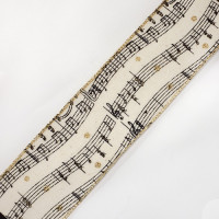 7118 Musical Notes  Gold Metallic Wired Ribbon 2-1/2 " Sold by The Yard.
