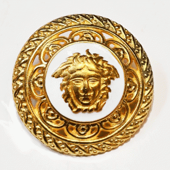 M7921DC Large, Gold Medusa Head with White Epoxy  Metal Fashion Button, 1-3/16"