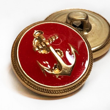 80043 - Gold Anchor Blazer Button with Red Epoxy, 3/4" Only 80043 - Gold Anchor Blazer Button with Red Epoxy, 3/4" Only