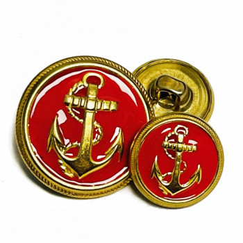 80048 - Gold Anchor Blazer Button with Red Epoxy, 3 Sizes