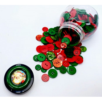 803 Jar - Christmas-Themed  Mixed Buttons with Collectible Top