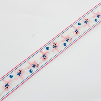 9121  Pink and Blue Jacquard Ribbon with Dancing Bear Design, 1-1/8"-  Sold by the Yard
