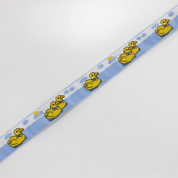 9123   Jacquard Ribbon with Yellow and Blue Duck Design, 5/8" - Sold by the Yard