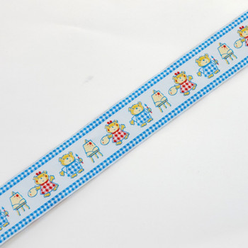 9124  Painting Bears - Pink and Blue Jacquard Ribbon, 1-1/4" Sold By Yard.
