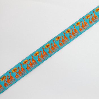 9127 Children's Giraffe Pattern Jacquard Ribbon in Teal Blue and Orange, 7/8" - Sold by the Yard 9127 Children's Giraffe Pattern Jacquard Ribbon in Teal Blue and Orange, 7/8" - Sold by the Yard