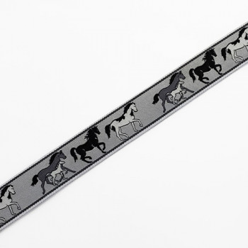 9131 Horse Pattern Grey and Black Children's Ribbon Jacquard Ribbons 7/8" Sold Per Yard