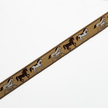 9132 Horse Pattern Tan and Brown Children's Ribbon Jacquard Ribbons 7/8"  Sold Per Yard