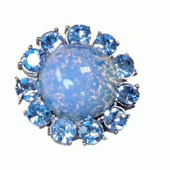 9195RH Opal Blue Glass Center,  Blue rhinstone  1-1/8"