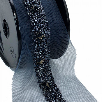 ACC 57455 Color 4 - Black Smoke Beaded Ribbon, 3/4" - Sold by the Yard
