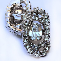 C-8190 -  Set of 6 Silver and Crystal Rhinestone Button 1 1/8 inch