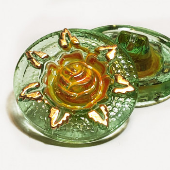 G-1357-1 Rose Pattern Vintage Glass Multicolor Button, 7/8" 