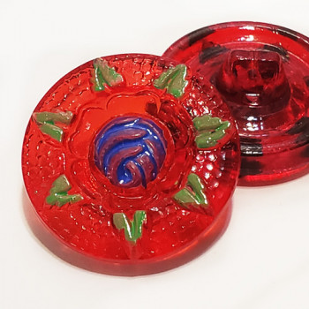G-1357-4 Vintage Rose Pattern Multicolor Glass Button, 2 Sizes