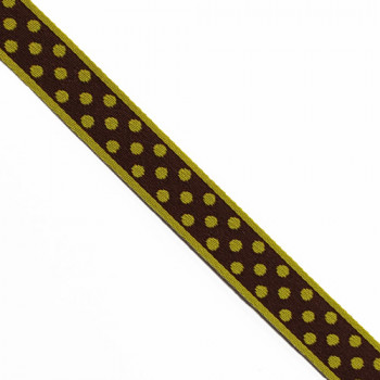 G-16  col. 109 Renaissance Ribbon Jacquard Brown & Green Dots  Dotted Ribbon - 3/4" -Sold by the yard