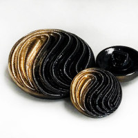G-1986G Gold and Black Glass Button, 3 Sizes
