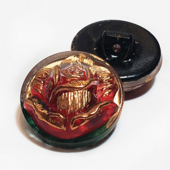 G-3628-0 Vintage Rose Glass Button, 11/16"