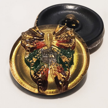 G-4046-1 Vintage Glass Button with Butterfly, 7/8"