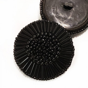 G-591 - Large Black Hand-Beaded Button G-591 - Large Black Hand-Beaded Button
