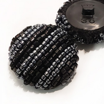 G-595 - Black and Gunmetal Hand Beaded Button