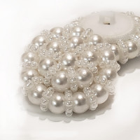 G-596 - Hand Beaded Button with White Pearls and Beads 