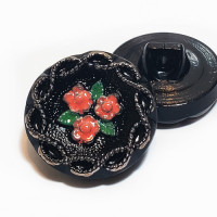 G-6525-1 Vintage Glass Button - Floral Pattern, 11/16"