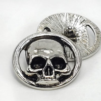 M-6219A - Large Metal Skull Button, 1-1/8" - Bright Antique Silver