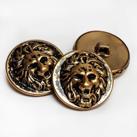 M-7907-D  Antique Gold, 7/8" Lion's Head Metal Button - Priced by the Dozen