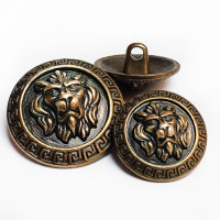 M-7914A - Antique Brass Lion's Head Metal Button, 2 Sizes 
