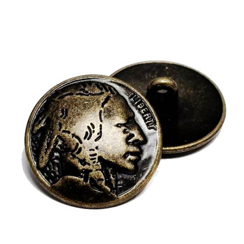 M-184BR - Indian Head Antique Brass Metal Button, 3 sizes