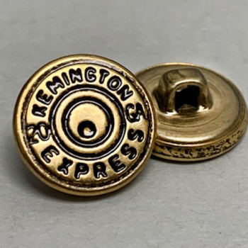 MTL-20-D Antique Gold, Remington Express Metal Button,  5/8" - Sold by the Dozen 
