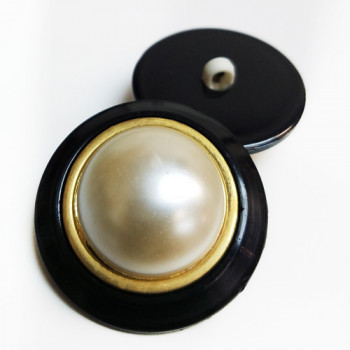 RHP-38 Black, Pearl, and Gold Fashion Button, 2 Sizes 