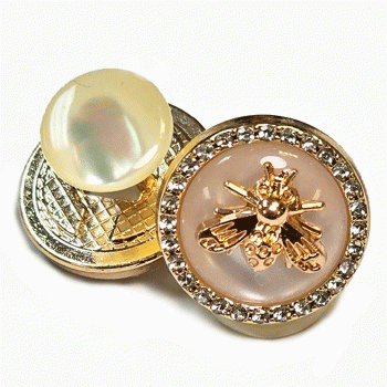 CF-120 Ladies Hand-Threaded Rhinestone Cufflinks with inset Golden Honeybee, 18mm