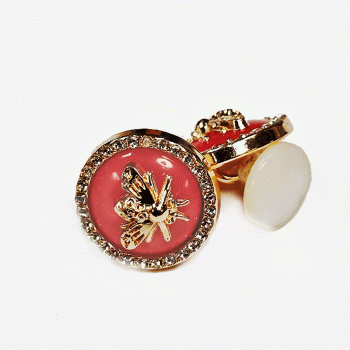 CF-120 Ladies Hand-Threaded Rhinestone Cufflinks with inset Golden Honeybee, 18mm - 2 Colors