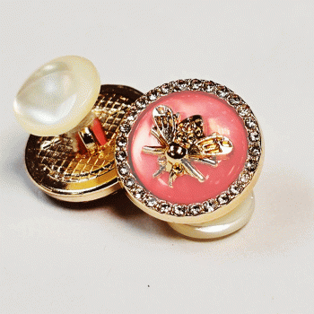 CF-120 Ladies Hand-Threaded Rhinestone Cufflinks with inset Golden Honeybee, 18mm - 2 Colors