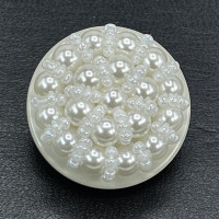 B-600 - White Hand Beaded  Button with White Pearl Base 1-1/4"